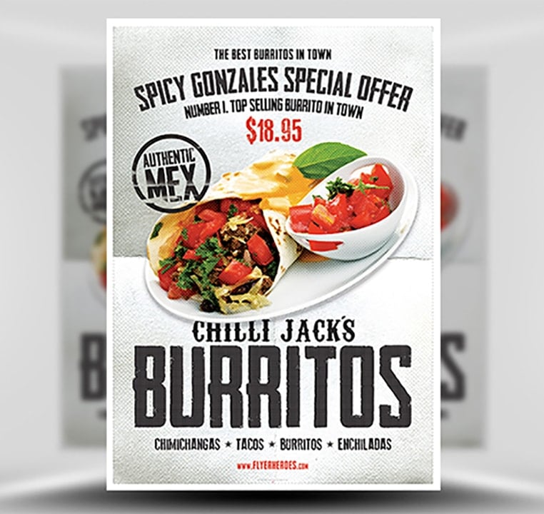 5 Quick Tips to Impress Clients and Get Work Approved | Chilli Jack’s Burrito Poster Template | FlyerHeroes.com